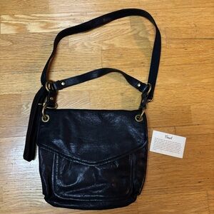 NEW Fossil Black Leather Minimalist Preppy Coastal Crossbody Shoulder Bag L